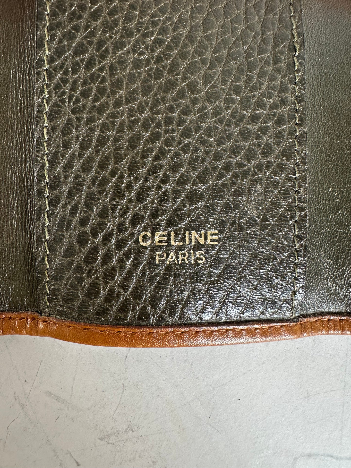 Vintage Celine Textured Leather Card Holder Black Brown Gold