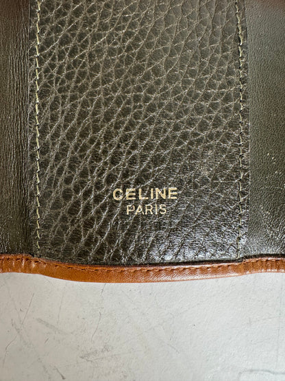 Vintage Celine Textured Leather Card Holder Black Brown Gold