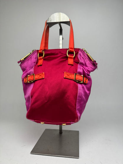 Vintage Yves Saint Laurent Velvet Leather Mini Handbag Pink Red Orange