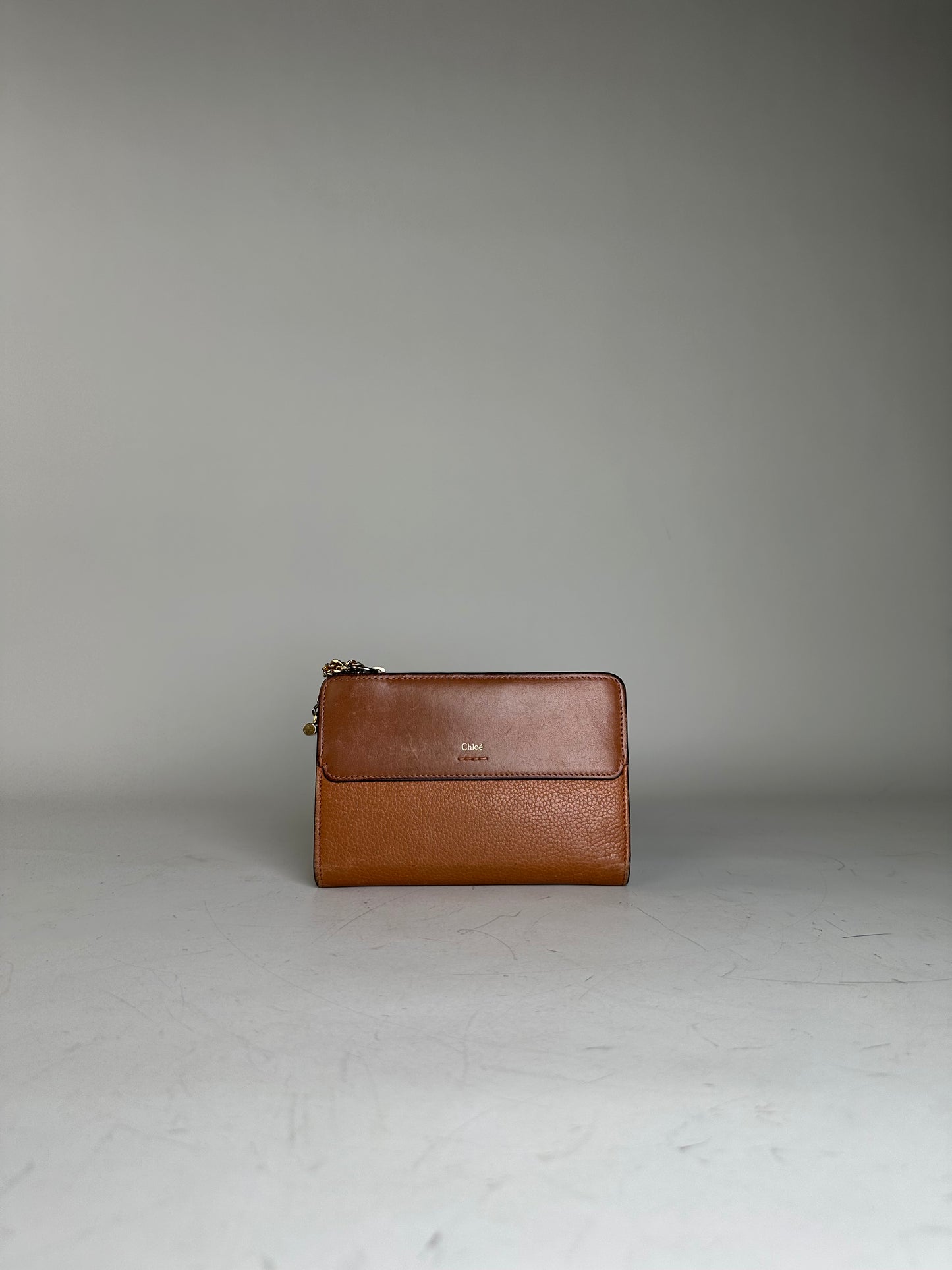Vintage Chloe Pebbled Leather Wallet Tan Gold
