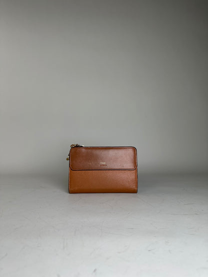 Vintage Chloe Pebbled Leather Wallet Tan Gold