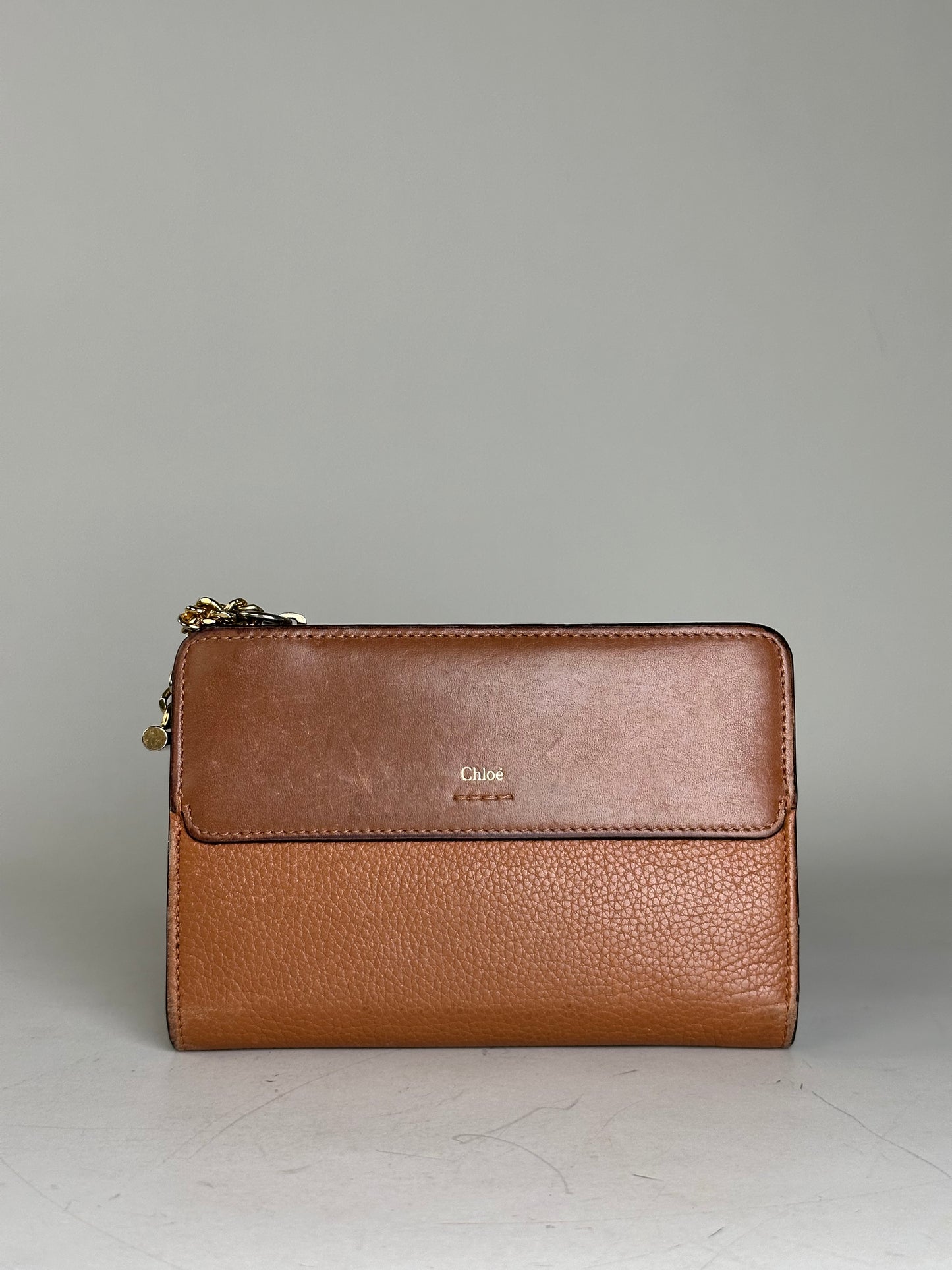 Vintage Chloe Pebbled Leather Wallet Tan Gold