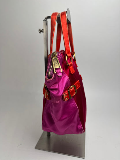 Vintage Yves Saint Laurent Velvet Leather Mini Handbag Pink Red Orange