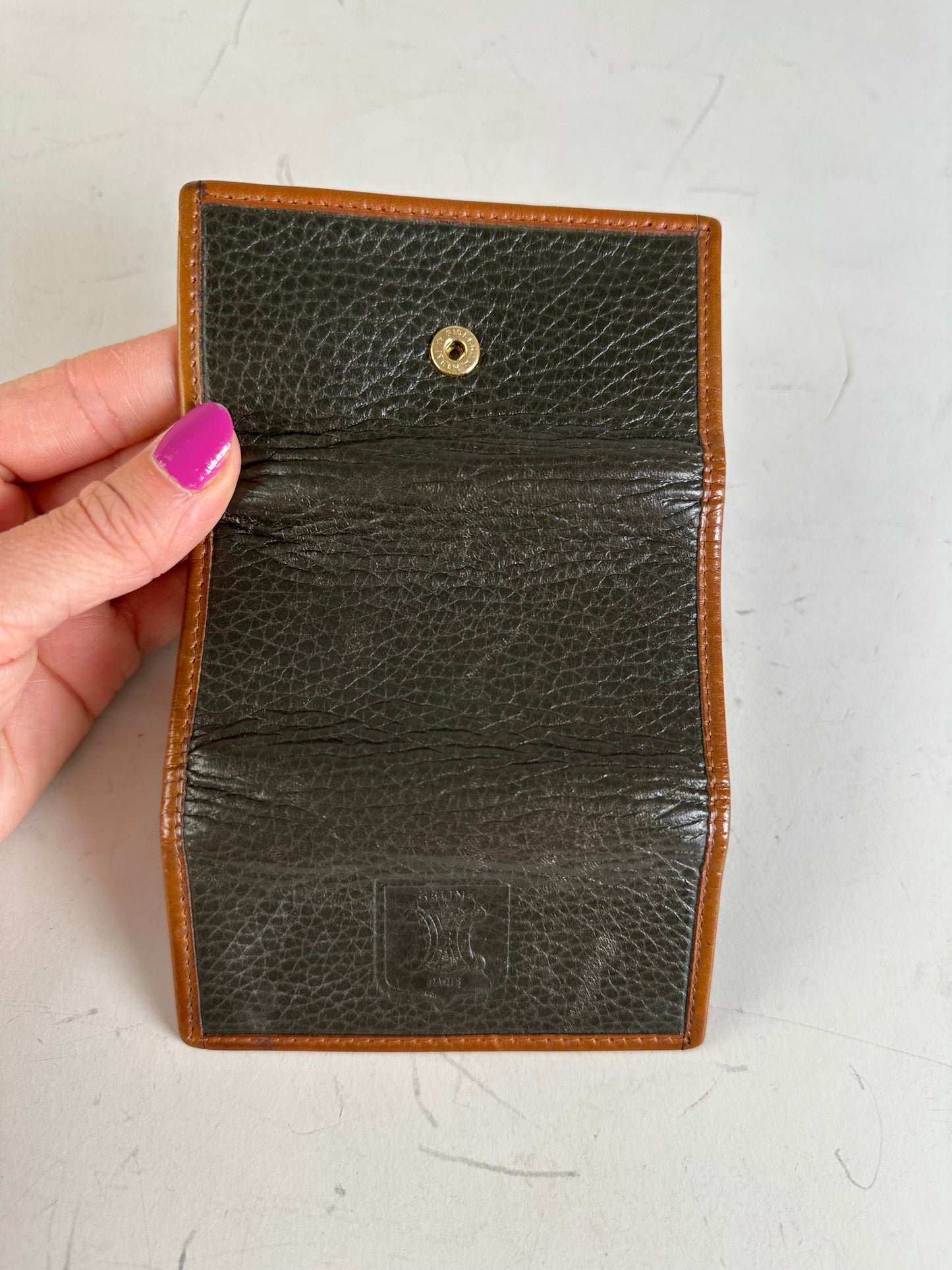 Vintage Celine Textured Leather Card Holder Black Brown Gold