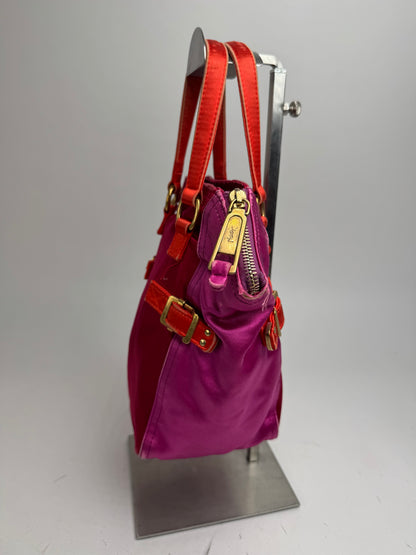 Vintage Yves Saint Laurent Velvet Leather Mini Handbag Pink Red Orange