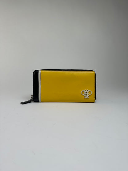 Vintage Emilio Pucci Zip-Around Leather Wallet Yellow Black White