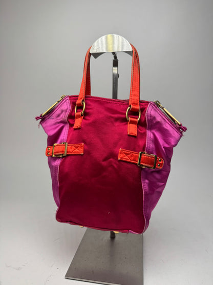 Vintage Yves Saint Laurent Velvet Leather Mini Handbag Pink Red Orange