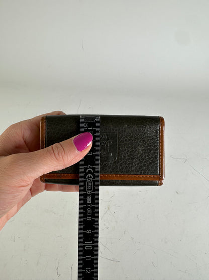 Vintage Celine Textured Leather Card Holder Black Brown Gold