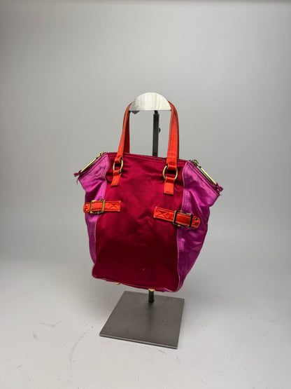 Vintage Yves Saint Laurent Velvet Leather Mini Handbag Pink Red Orange