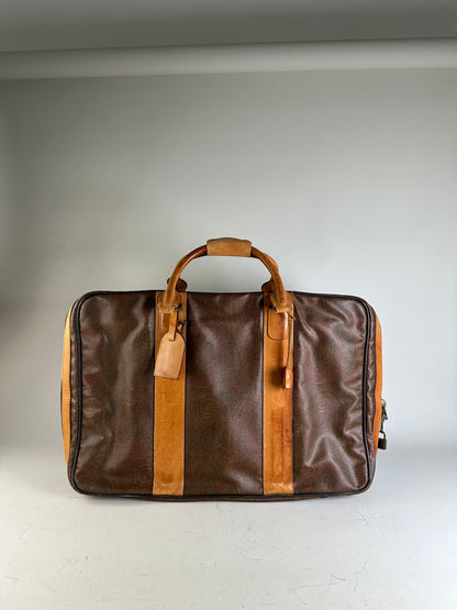 Vintage Etro Coated Canvas Travel Bag Brown Tan
