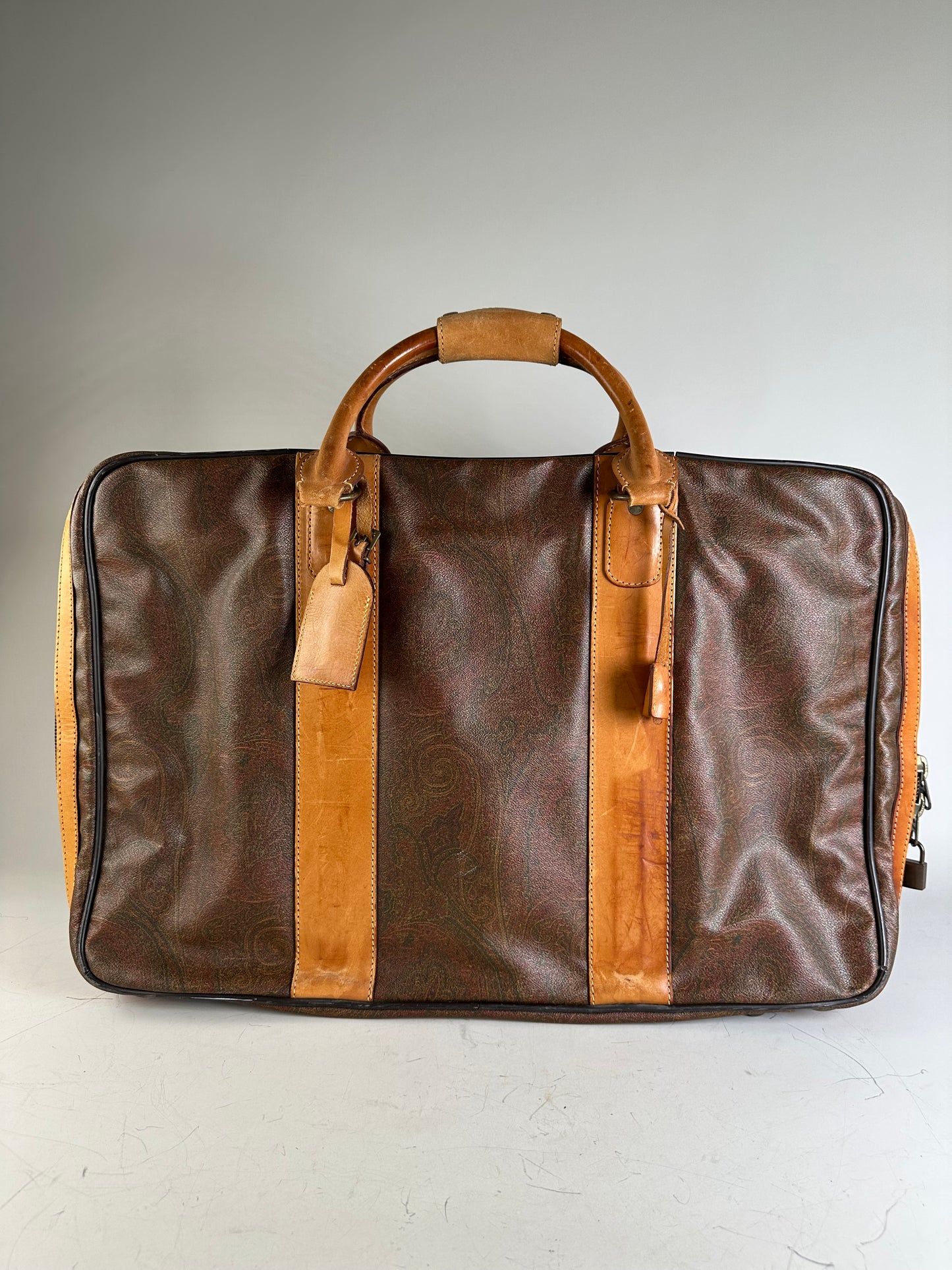 Vintage Etro Coated Canvas Travel Bag Brown Tan