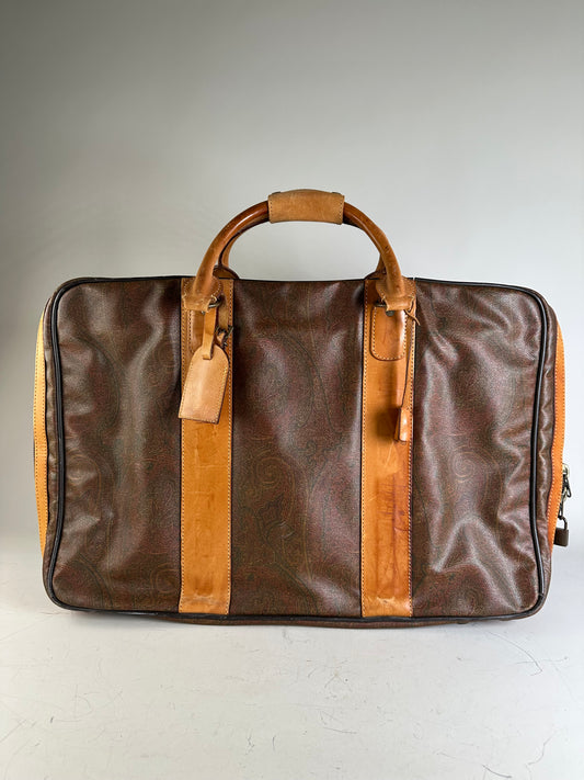 Vintage Etro Coated Canvas Travel Bag Brown Tan