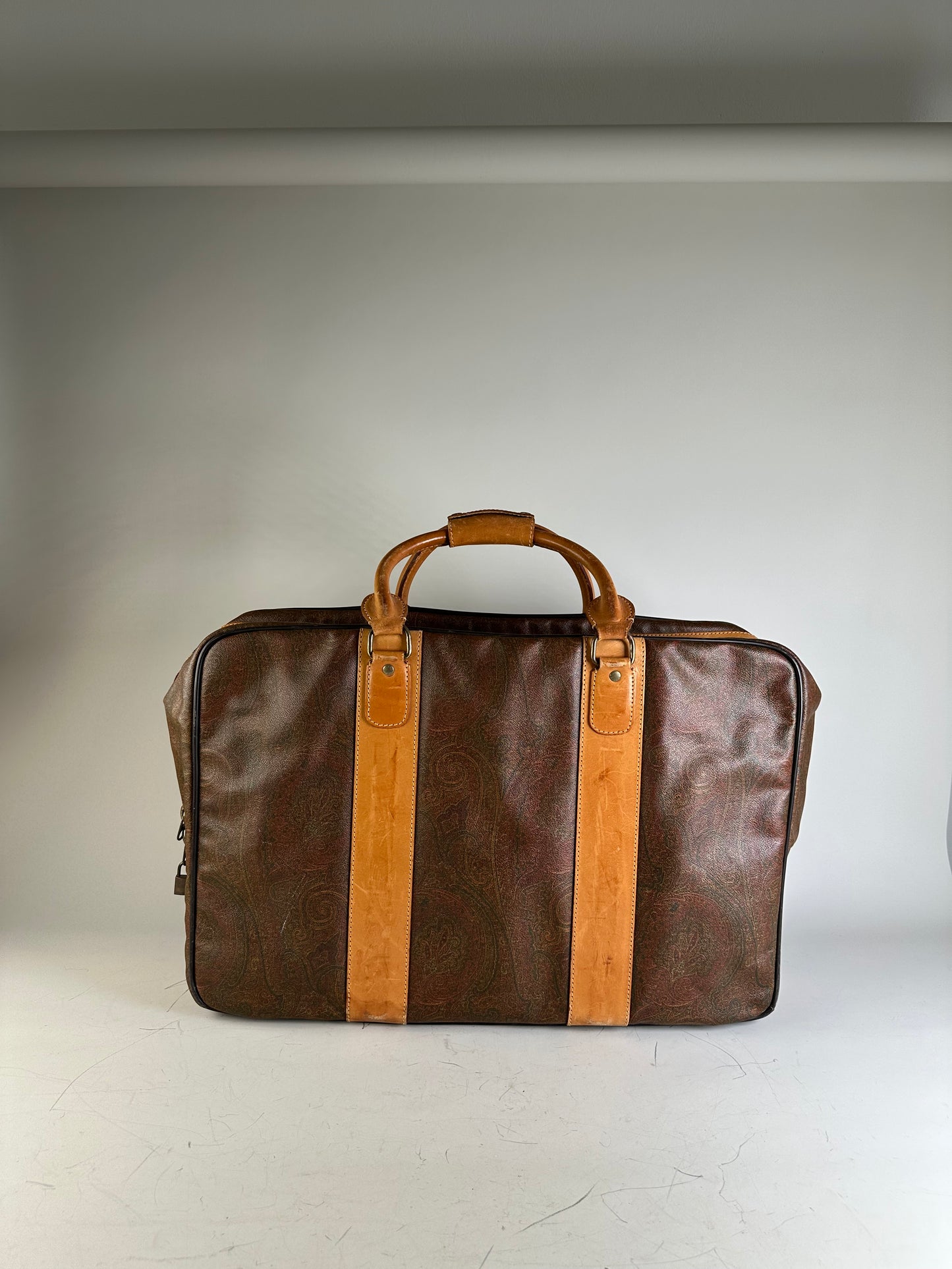 Vintage Etro Coated Canvas Travel Bag Brown Tan