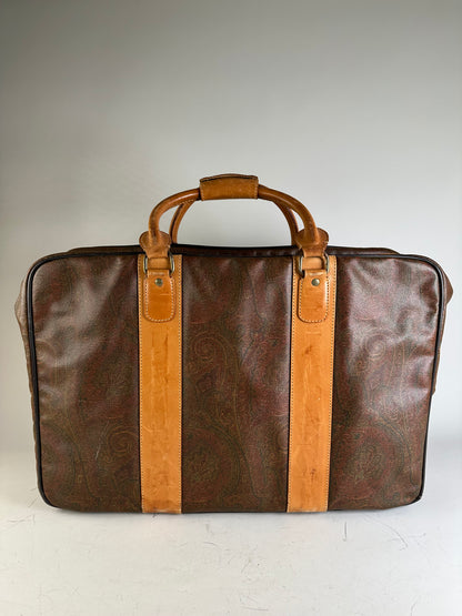 Vintage Etro Coated Canvas Travel Bag Brown Tan