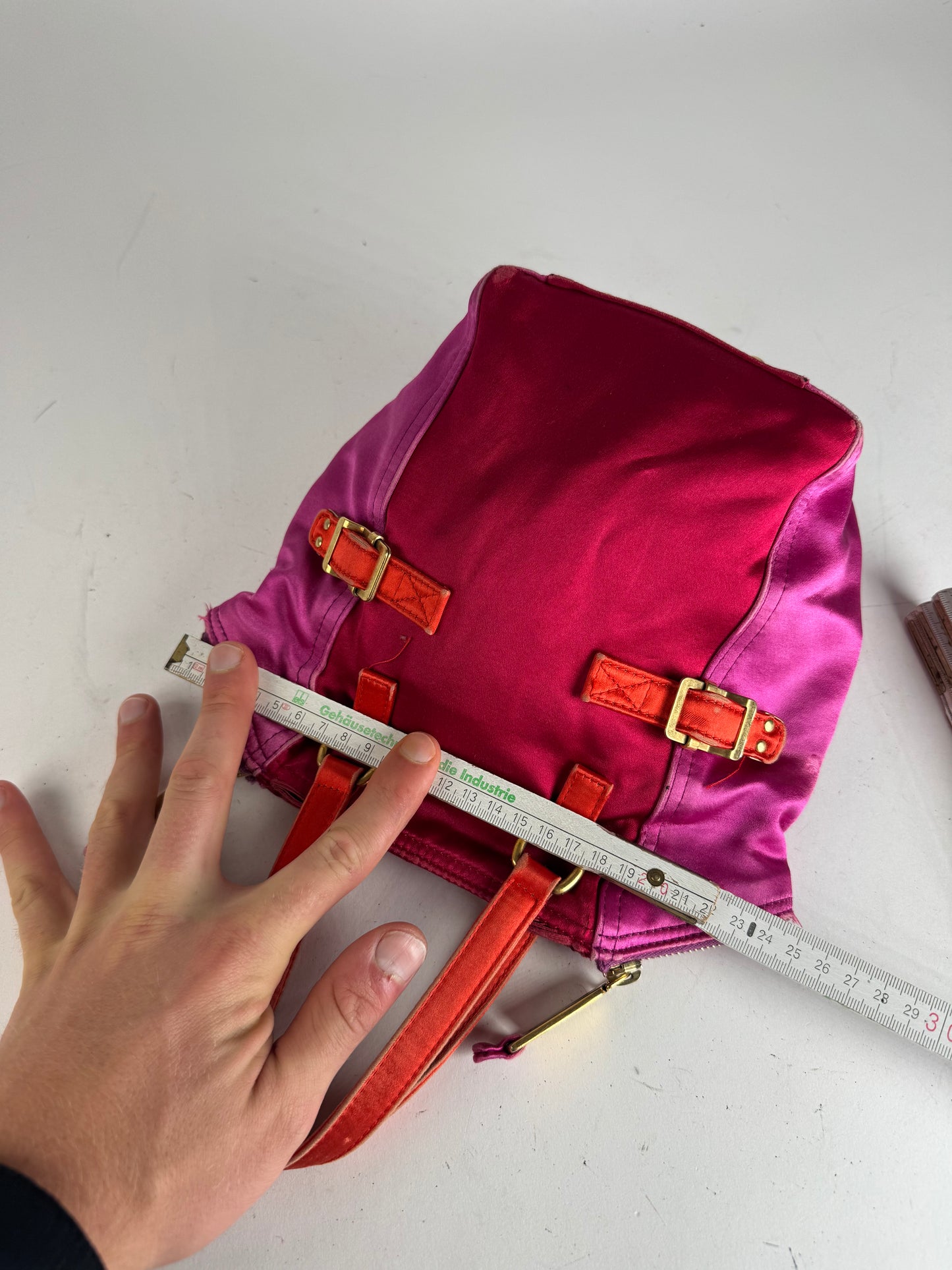 Vintage Yves Saint Laurent Velvet Leather Mini Handbag Pink Red Orange