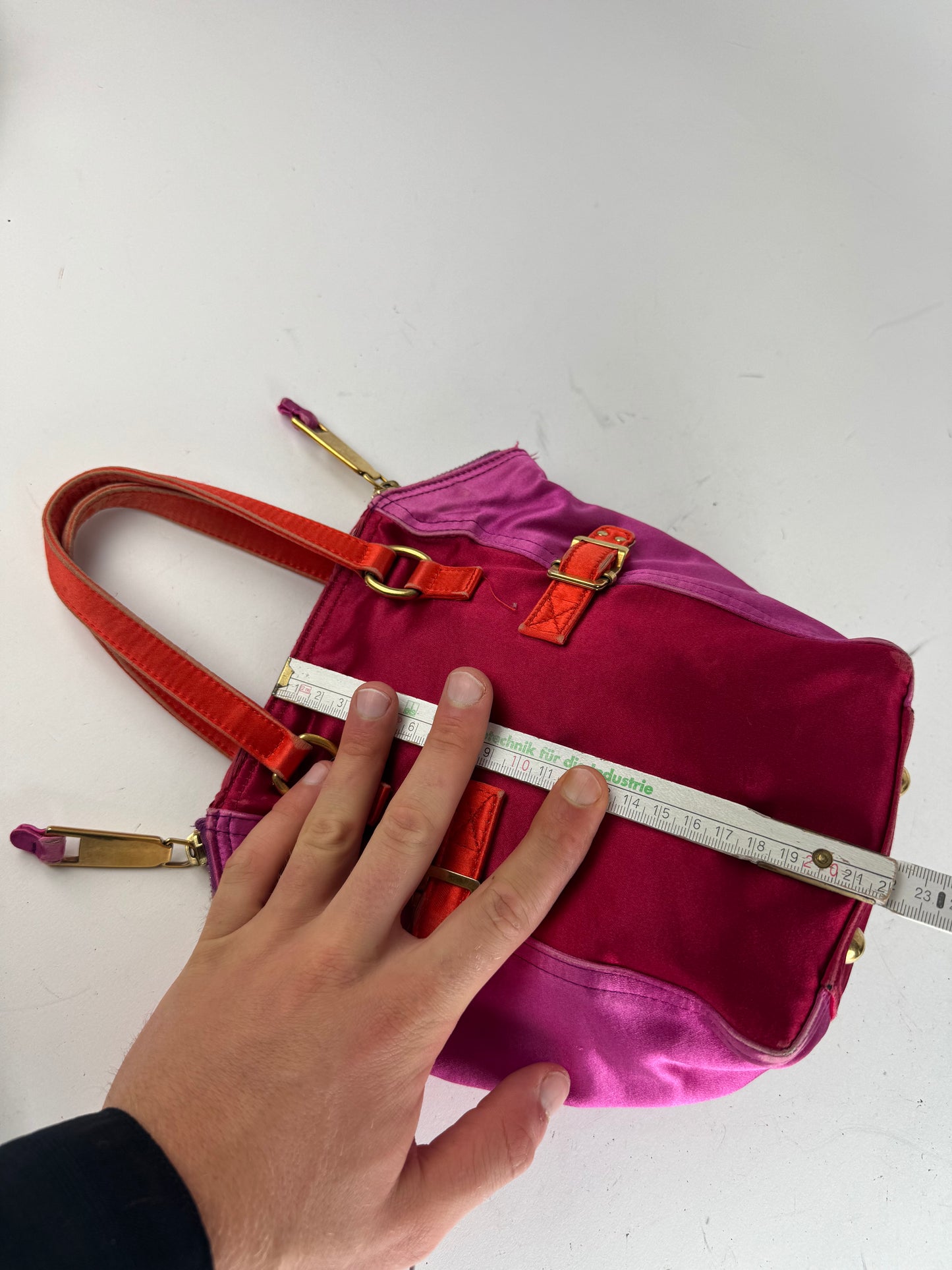 Vintage Yves Saint Laurent Velvet Leather Mini Handbag Pink Red Orange