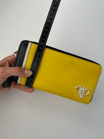 Vintage Emilio Pucci Zip-Around Leather Wallet Yellow Black White