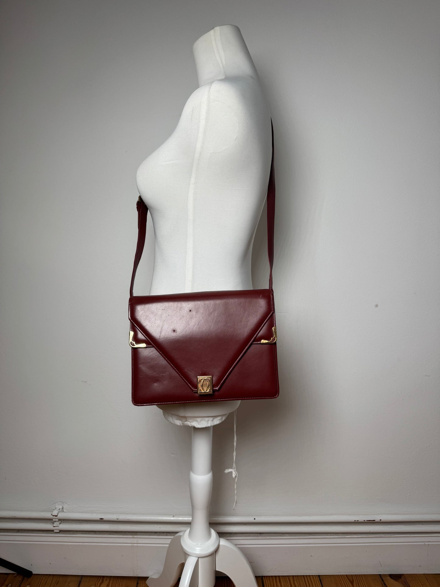 Vintage Cartier Crossbody Leather Bag Burgundy