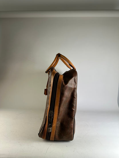 Vintage Etro Coated Canvas Travel Bag Brown Tan