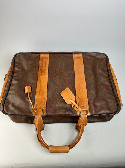 Vintage Etro Coated Canvas Travel Bag Brown Tan
