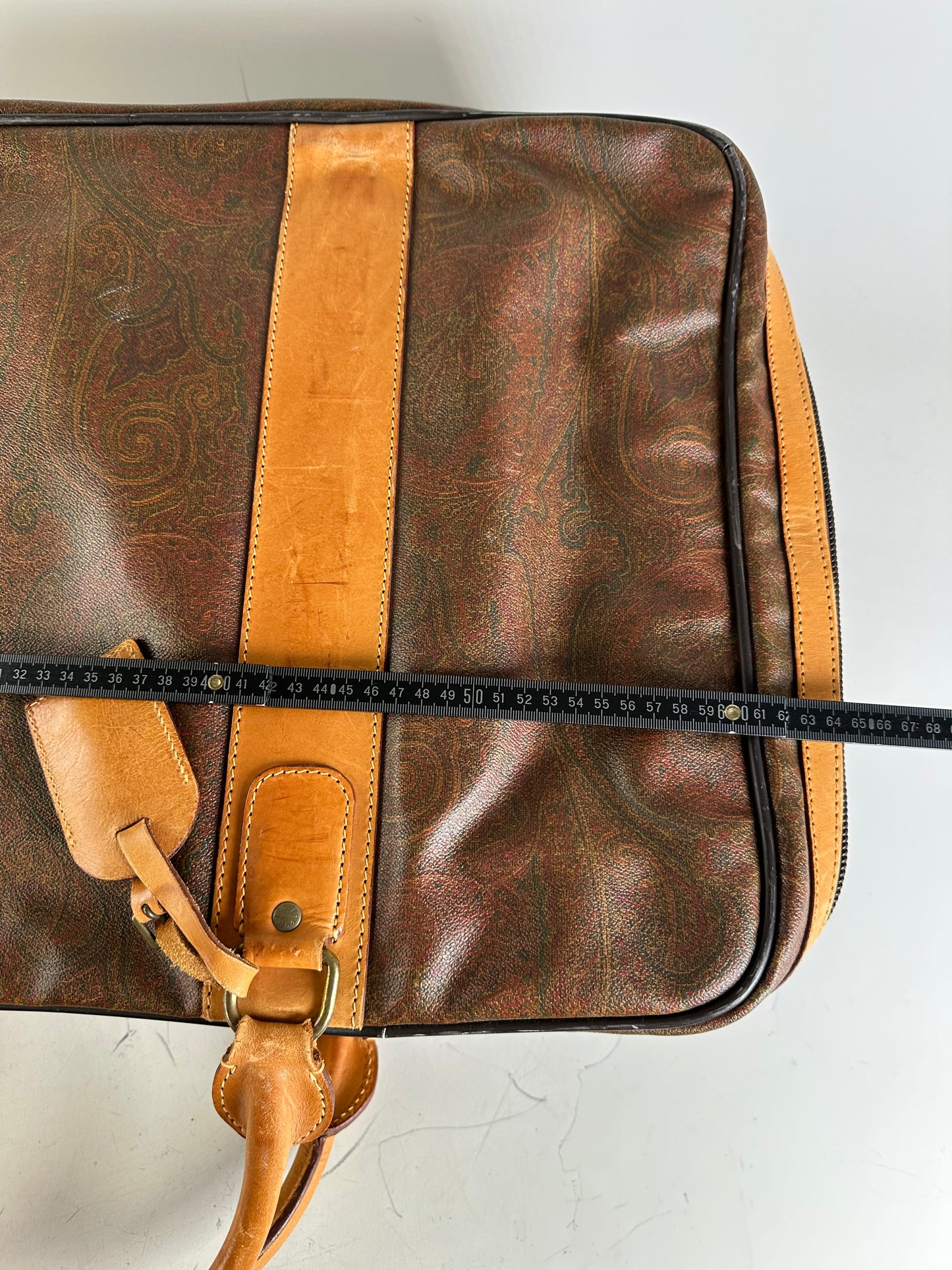 Vintage Etro Coated Canvas Travel Bag Brown Tan