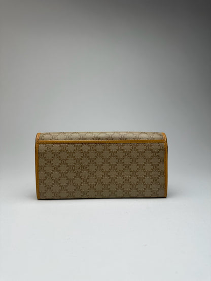 Vintage Celine Triomphe Monogram Leather wallet beige Brown