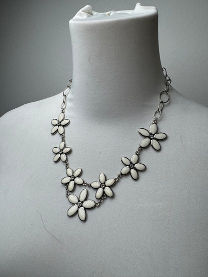 Vintage Courreges floral steel Collier Silver White