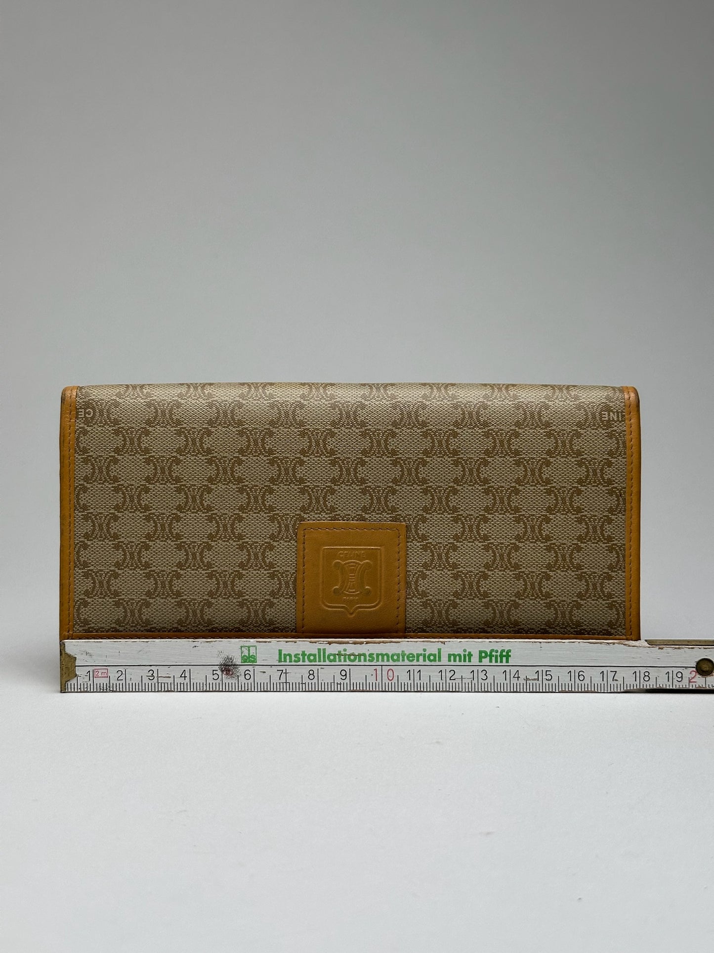 Vintage Celine Triomphe Monogram Leather wallet beige Brown