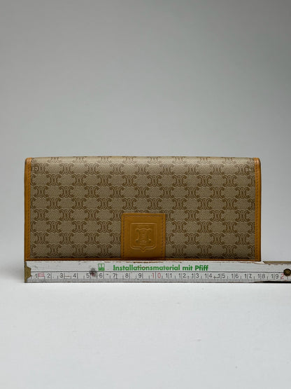 Vintage Celine Triomphe Monogram Leather wallet beige Brown