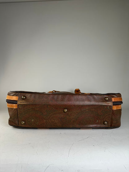 Vintage Etro Coated Canvas Travel Bag Brown Tan