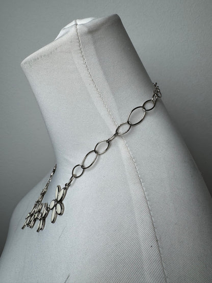 Vintage Courreges floral steel Collier Silver White