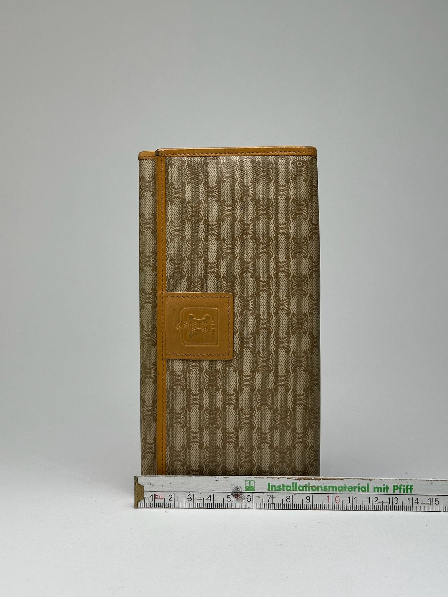 Vintage Celine Triomphe Monogram Leather wallet beige Brown