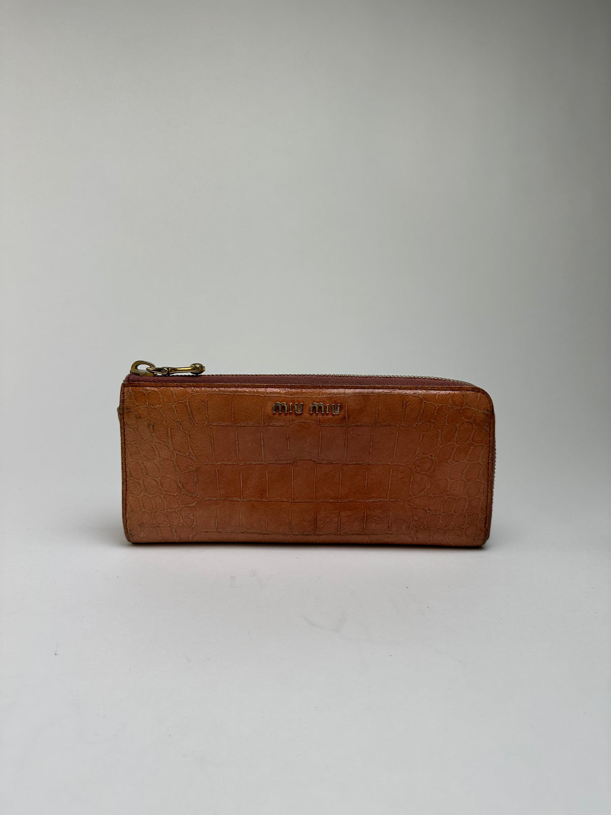 Vintage Miu Miu Crocodile-Effect Bifold Wallet c. Mid-2000s Light Brown
