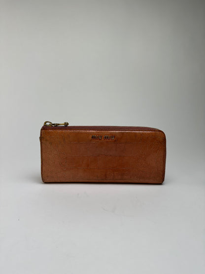 Vintage Miu Miu Crocodile-Effect Bifold Wallet c. Mid-2000s Light Brown