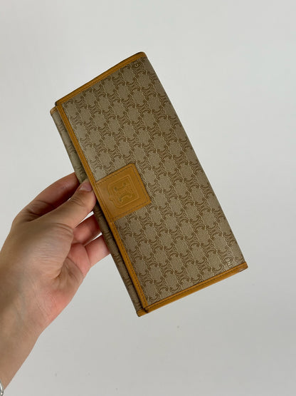 Vintage Celine Triomphe Monogram Leather wallet beige Brown