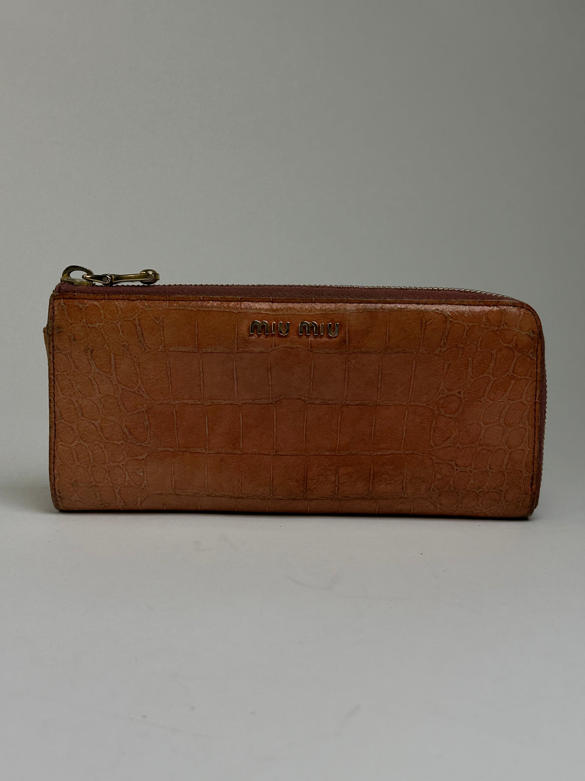 Vintage Miu Miu Crocodile-Effect Bifold Wallet c. Mid-2000s Light Brown