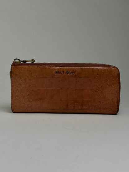 Vintage Miu Miu Crocodile-Effect Bifold Wallet c. Mid-2000s Light Brown