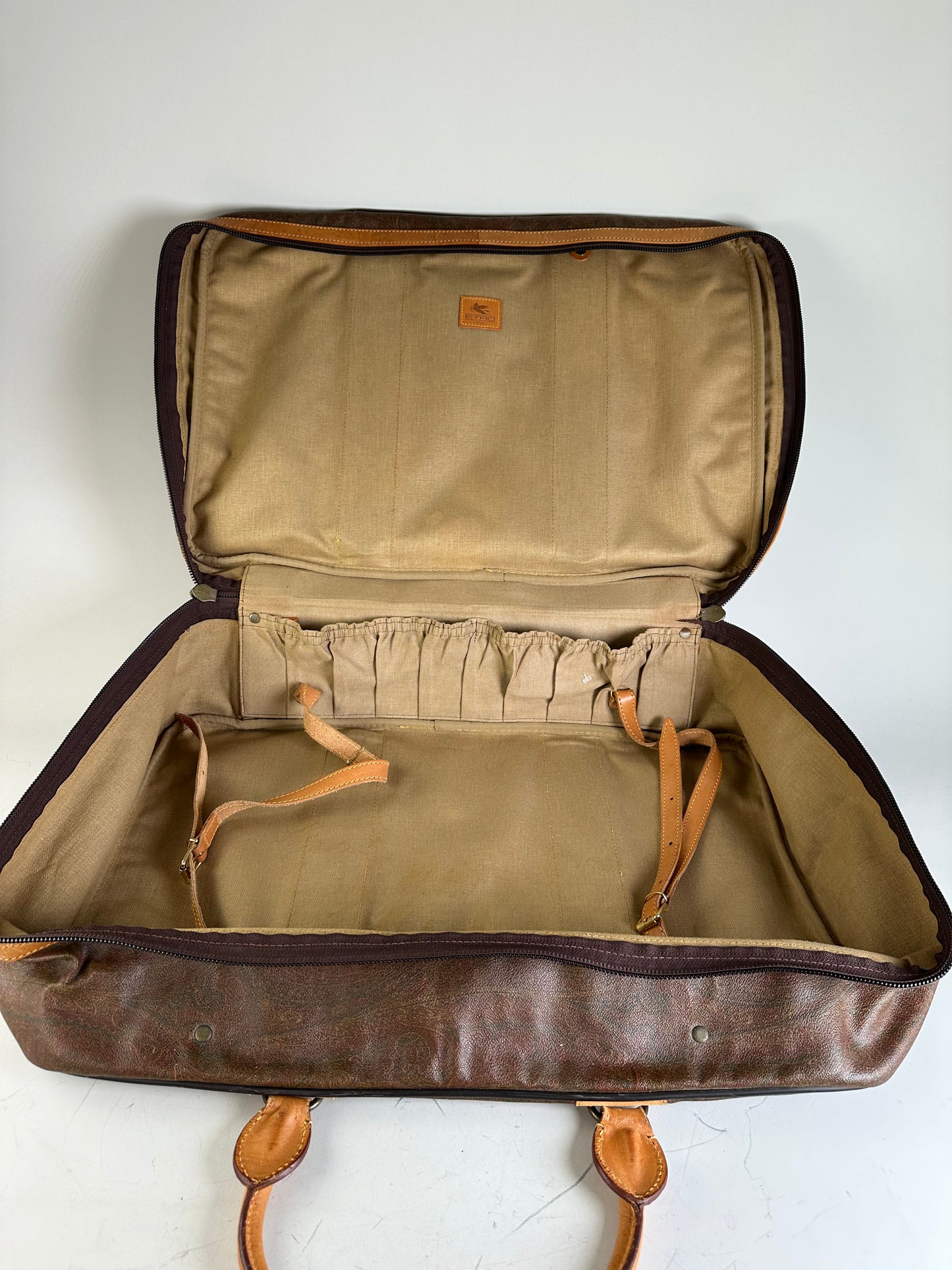 Vintage Etro Coated Canvas Travel Bag Brown Tan