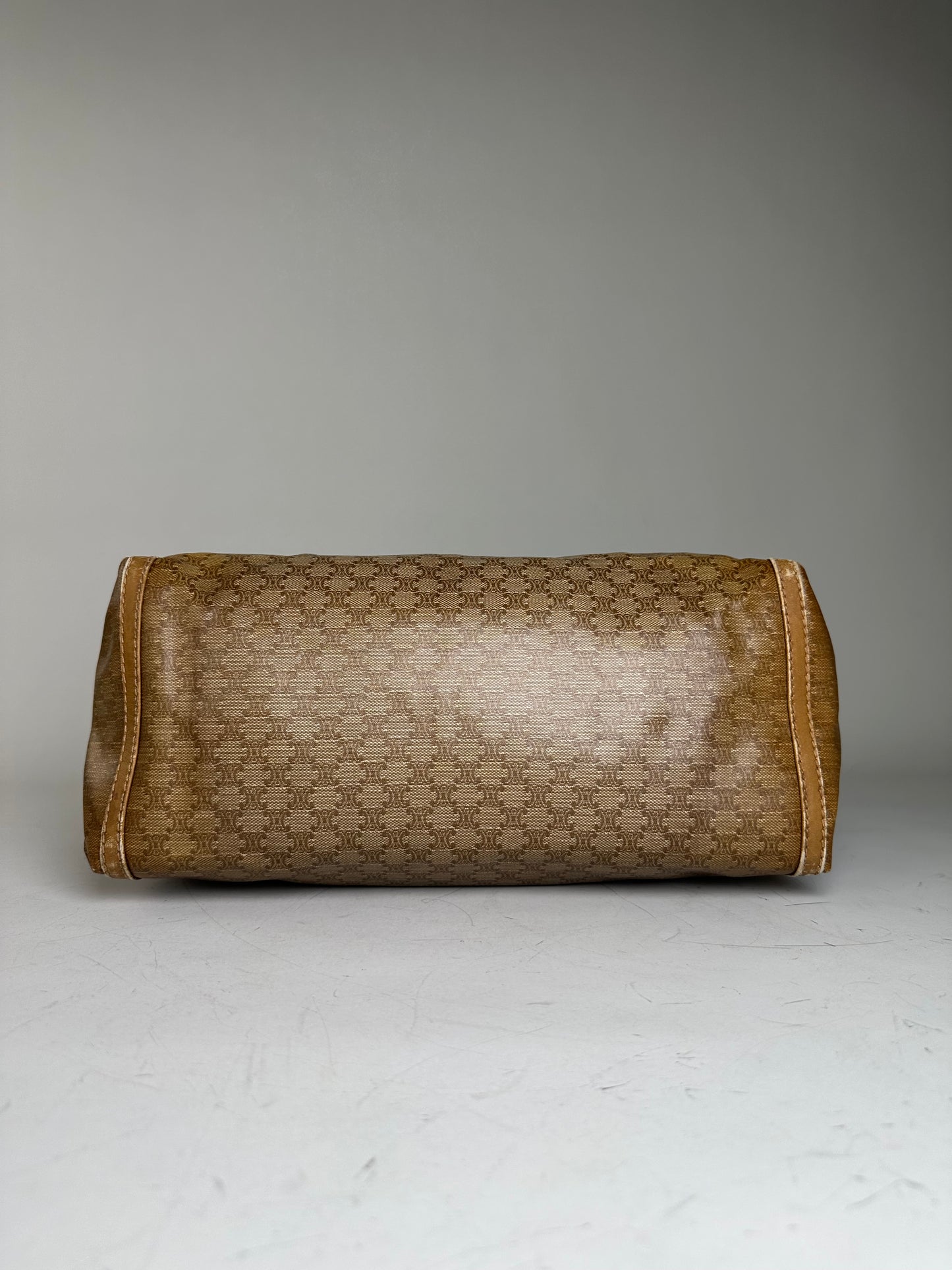Vintage Celine Canvas Tote Bag Beige Brown Gold