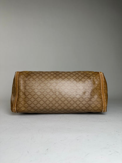 Vintage Celine Canvas Tote Bag Beige Brown Gold