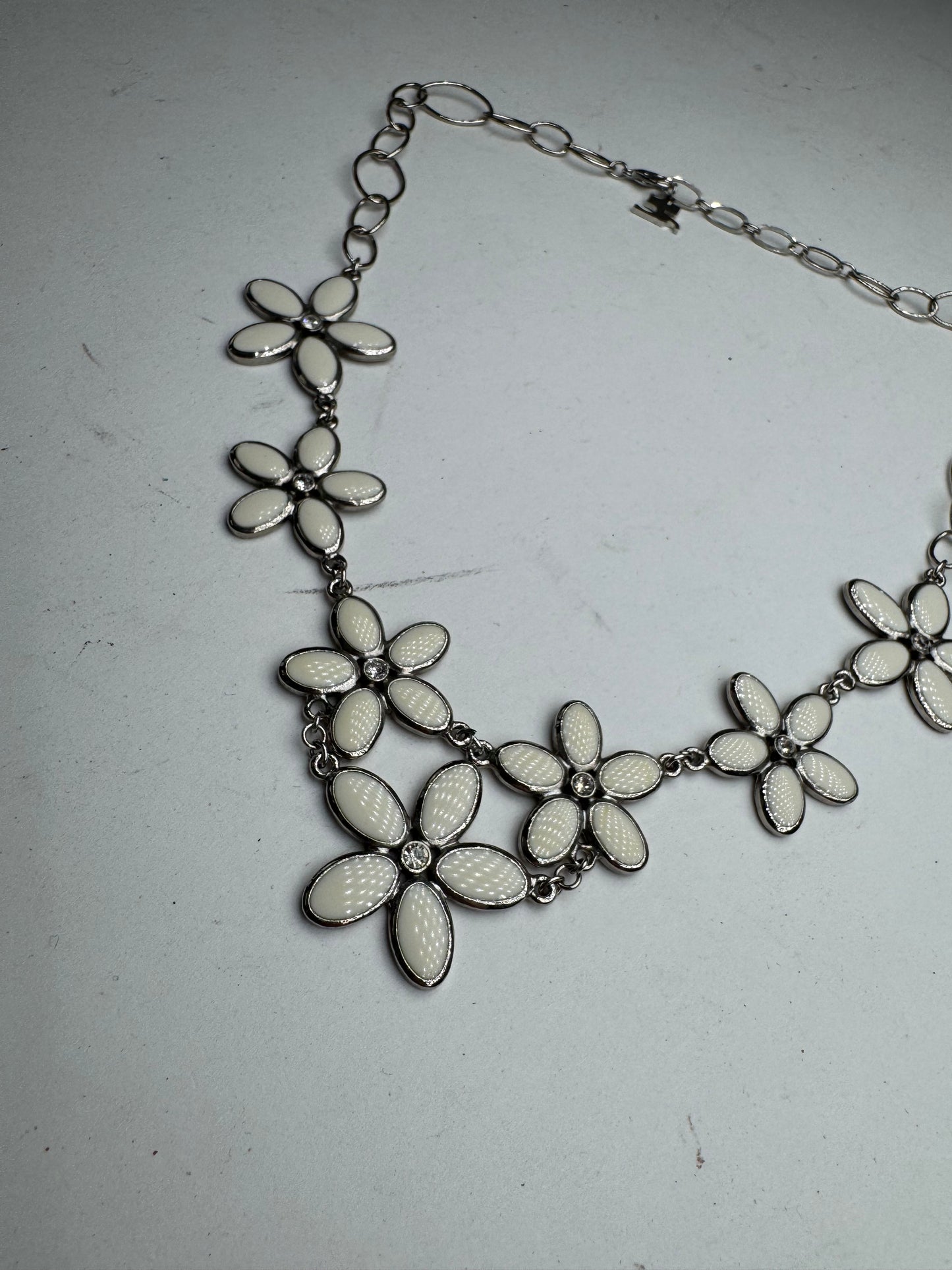 Vintage Courreges floral steel Collier Silver White