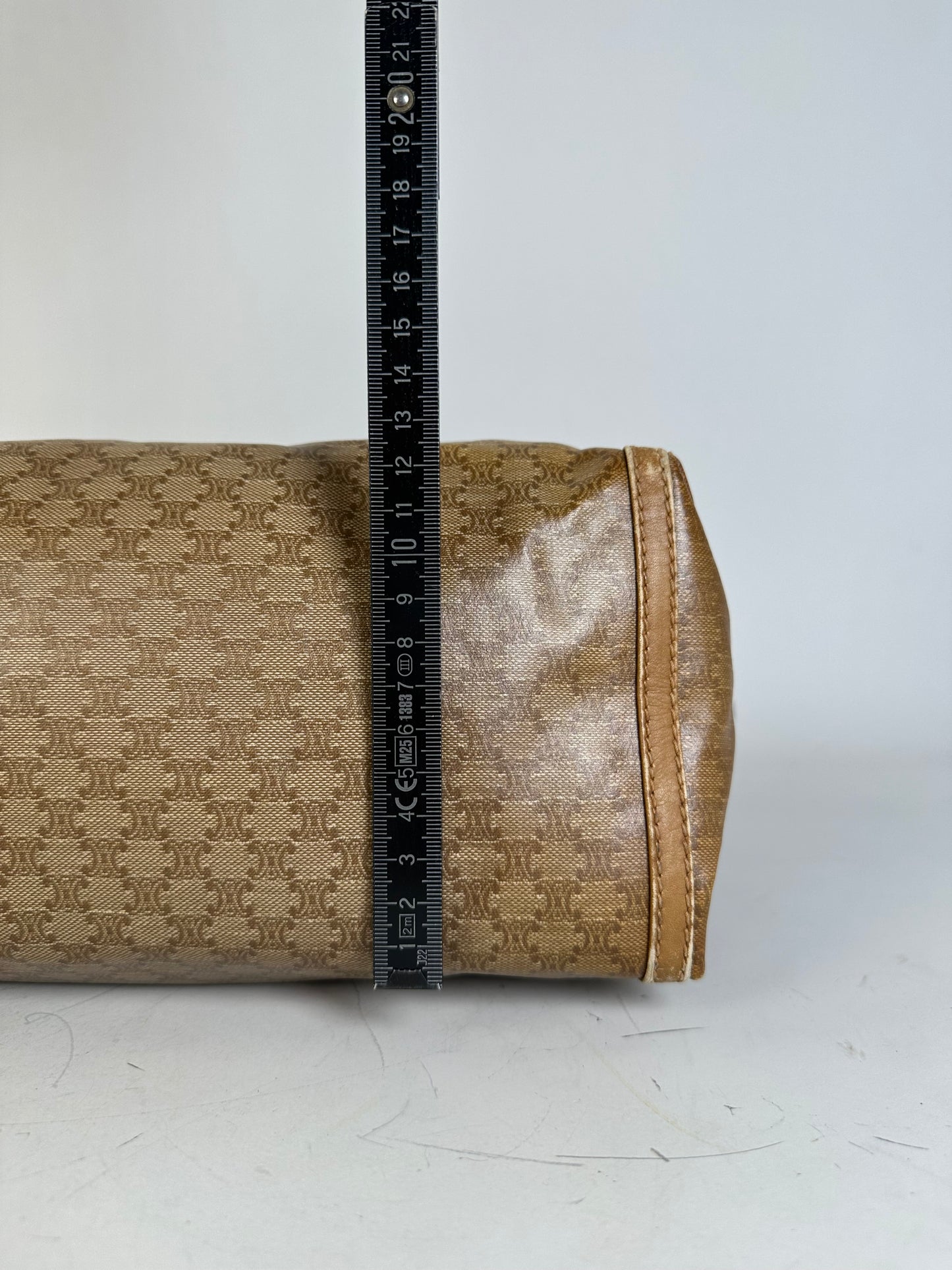 Vintage Celine Canvas Tote Bag Beige Brown Gold
