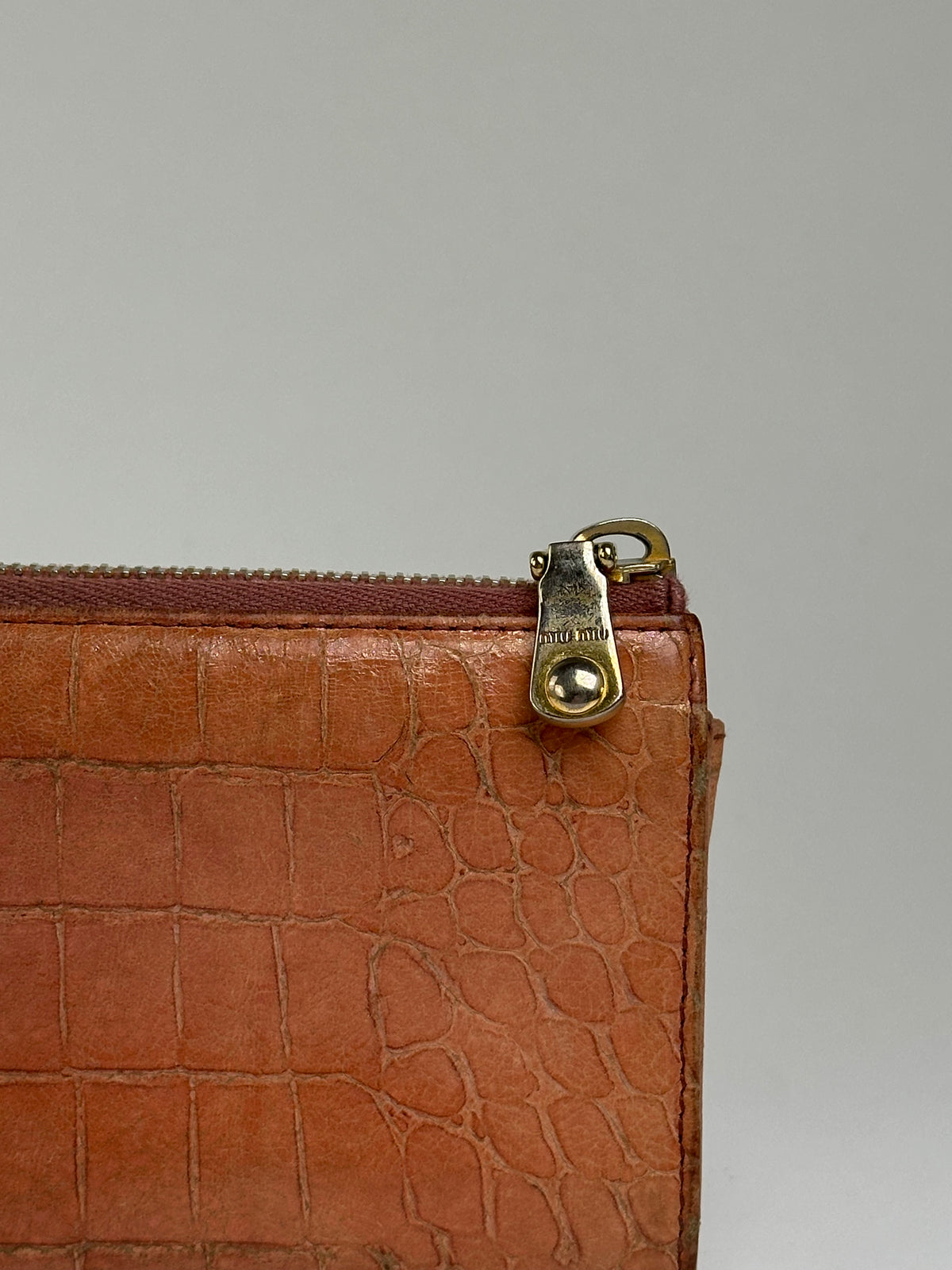 Vintage Miu Miu Crocodile-Effect Bifold Wallet c. Mid-2000s Light Brown