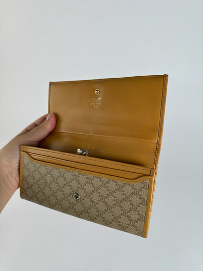 Vintage Celine Triomphe Monogram Leather wallet beige Brown