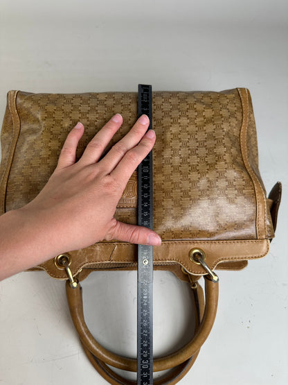 Vintage Celine Canvas Tote Bag Beige Brown Gold