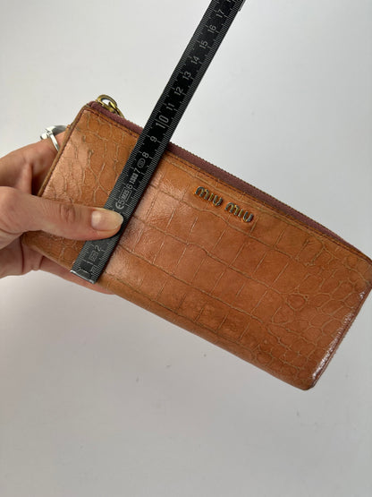 Vintage Miu Miu Crocodile-Effect Bifold Wallet c. Mid-2000s Light Brown