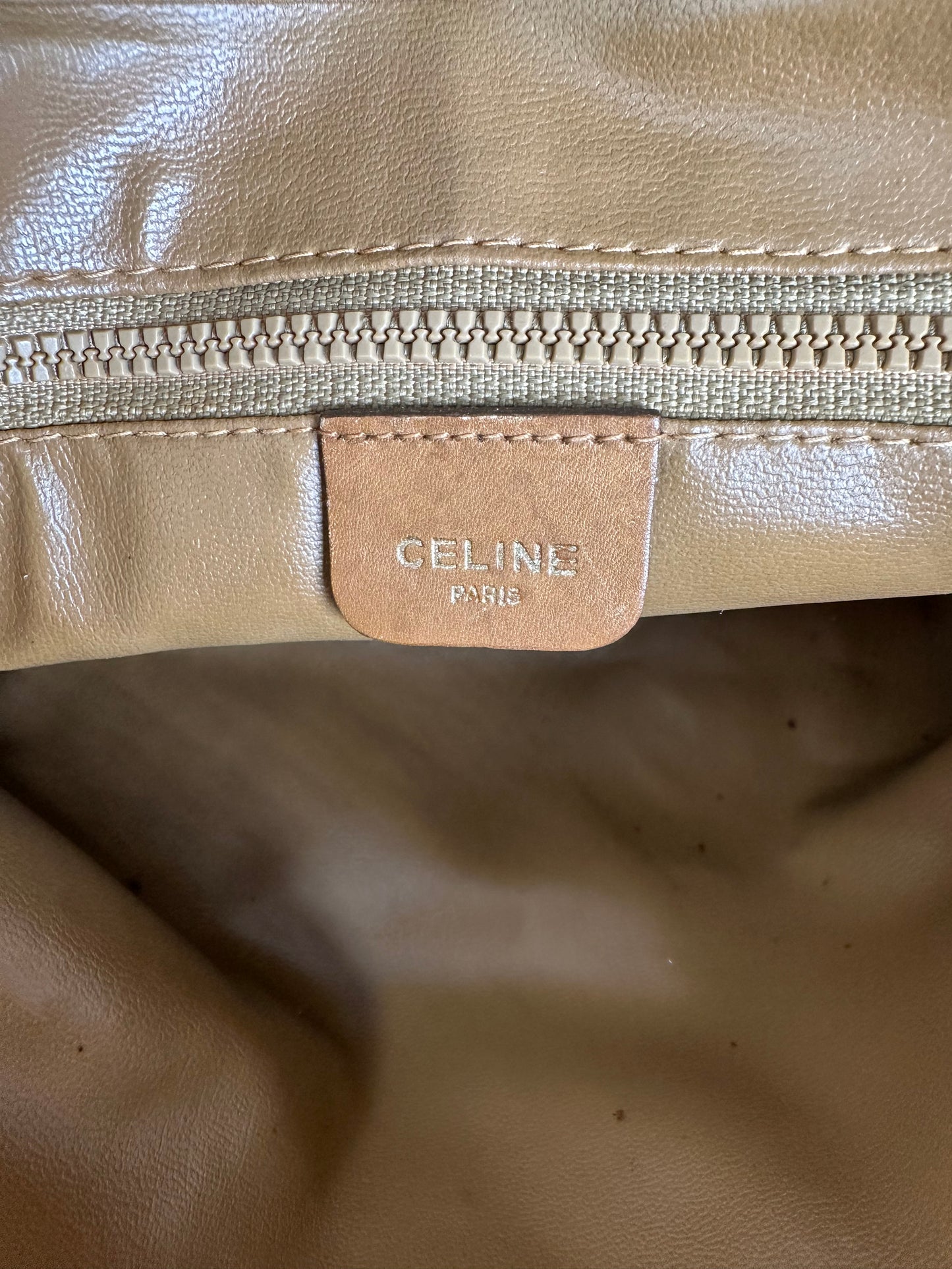 Vintage Celine Canvas Tote Bag Beige Brown Gold