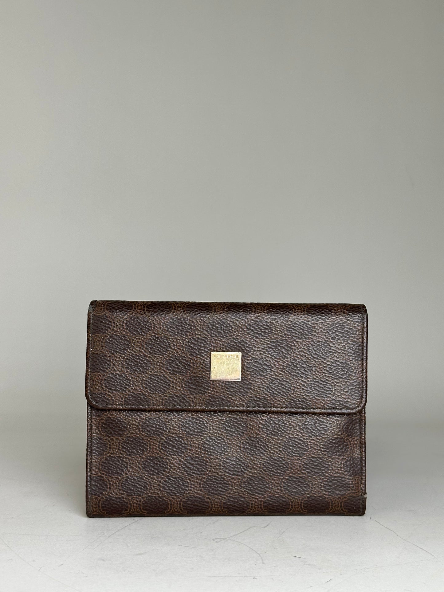 Vintage Celine Embossed Leather Wallet Brown Gold