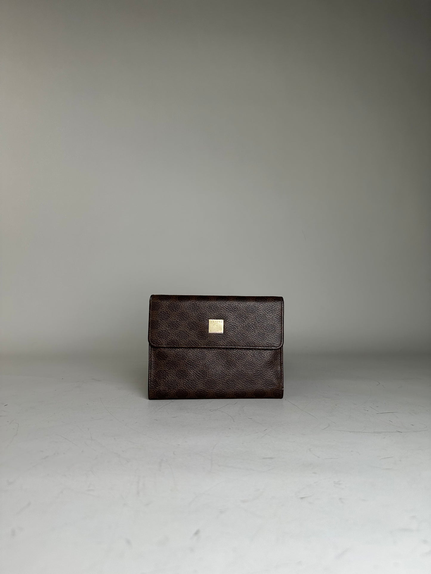 Vintage Celine Embossed Leather Wallet Brown Gold