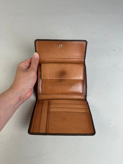Vintage Celine Embossed Leather Wallet Brown Gold